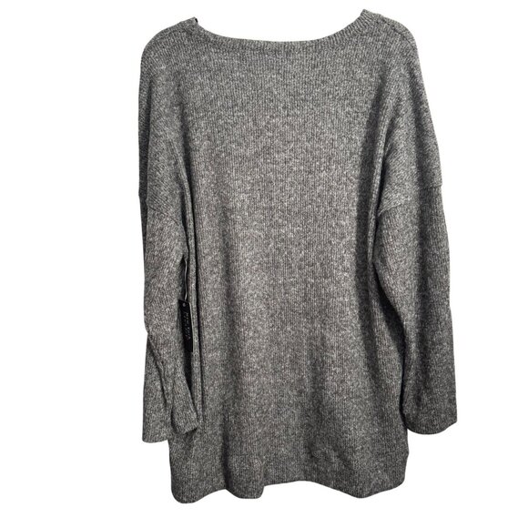 New York Laundry Womens Grey Knit V-Neck Sweater Size 2X With Button Sleeve Deta - Picture 11 of 12